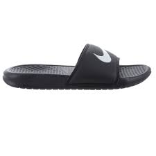 Nike men's benassi swoosh sports slides. Nike Benassi Swoosh Mens Casual Slides Black White Sportitude
