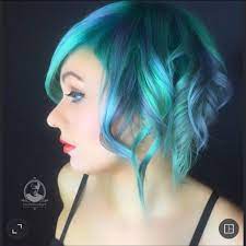 Iridescent Blue And Turquoise Green Mermaid Hair By Bottleblonde76 Love The Loopy Waves And Tattered Lob Green Hair Short Blue Hair Hair Colour For Green Eyes