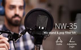 Amazon.com: Neewer NW-35 Black Microphone Suspension Boom Scissor Arm Stand  with Mic Clip Holder and Table Mounting Clamp & NW(B-3) Black Pop Filter  Windscreen Mask Shield with Stand Clip Kit : Musical