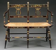 Hitchcock Double Back Settee Old Benches Painted Chairs American Furniture