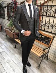 Terziademaltun Italyan Stil Erkek Ceket Yelek Pantolon Koyu Gri Kombin Takim Elbise T2739 Siyah Takim Elbise Takim Elbise Erkek Moda Tarzlari
