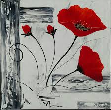 Tableau Moderne Coquelicots En Rouge Et Noir Peinture Acrylique Sur Toile Chassis Plat 50x50 Pei Coquelicots Peinture Peintures De Fleurs Abstraites Peinture