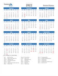 2022 united states calendar with holidays