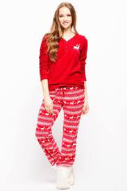 Kirmizi Kirmizi Kadin Polar Pijama Takimi 266463 Defacto Pijama Polar Kadin