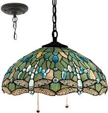 Tiffany ceiling lights are portable, colorful and will upgrade your workspace. Tiffany Hanging Lamp 16 Inch Pull Chain Sea Blue Stained Glass Lampshade Crystal Bead Dragonfly Anqitue Hanging Lamp Pull Chain Light Fixture Beaded Dragonfly