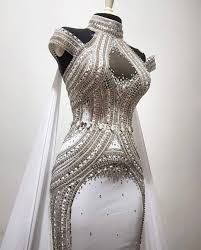 Here Is An Amazing Beaded Evening Gown The Silver Beads On The White Fabric Are Lovely As A Pageant Gown Or Wedding Stunning Dresses Evening Gowns Dresses