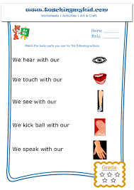 kindergarten learning match the body parts worksheet 1