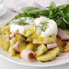 Pommes De Terres Sautees Au Jambon Et œufs Poches Recette Pommes De Terre Sautees Oeuf Poche Alimentation