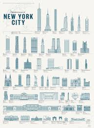 This Schematic Of Nyc Structures Shows The City S Icons In Blueprint Style New York City New York Buildings New York Architecture