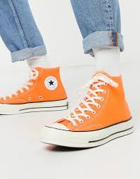 Black And Orange Converse Converse Chuck 70 Hi Orange Sneakers In 2020 Orange Sneakers Womens Shoes Sneakers Trending Sneakers