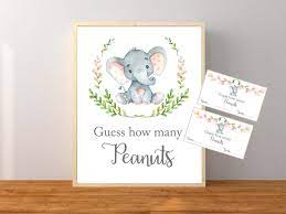 Guess How Many Peanuts Peanuts Baby Shower Game Elephant Etsy Peanut Baby Shower Baby Shower Elephants Girl Elephant Game