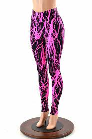 Neon Pink Lightning High Waist Leggings High Waisted Leggings Leggings Pattern Leggings Are Not Pants