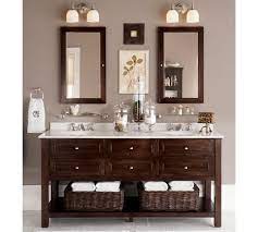 The previous design of bathroom double sink vanity is made of wood, the designs looks very simple but it's very functional and practical, it has many storage solutions and ideas, large and small closets, shelves and surfaces and gooks for towels. Double Sink Bathroom Vanity Decorating Ideas Trendecors