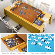 Close the lid for additional games, cards or crafts. Costway 1500 Pcs Wooden Jigsaw Puzzle Table Plateau Smooth Work Surface W 4 Drawers Walmart Canada