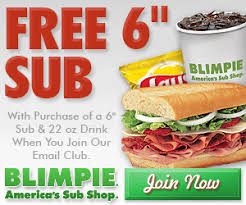 Free 6 Sub With Purchase Blimpies Http Www Thefreebiesource Com P 220482 Free Printable Coupons Restaurant Deals Coupon Coupons