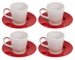 For more options on beverageware, check out our supplies of china coffee mugs, pint glasses, and beverage glasses. Bialetti Classic Tazze Caffe Ceramic Espresso Cups And Saucers Set Of 4 X 90ml Large Designer Italian Single Double Shot White Red Espresso Coffee Mugs Glasses Modern Round Saucers Buy Online In Bosnia And