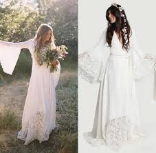 2019 Chic Bohemian Beach Wedding Dresses Long Bell Sleeve Lace Flower Boho Bridal Gowns Plus Size Hippie Wedding Dress Custom Made In 2020 With Images Wedding Dresses Hippie Boho Bridal Gowns