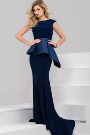 Jovani Navy Fitted Peplum Evening Gown In Navy Blue Modesens Evening Dresses Dresses Gowns