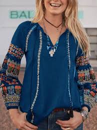 Long Sleeve V Neck Casual Floral Shirts Tops Casual Tops For Women Blouses For Women Fashion