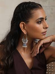 Buy trueBrowns Silver Tone Peacock Jhumka Earrings Online at Best Price