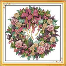 Cross stitch red rose on white background. Wreath With Cups Cross Stitch Pattern Kitchen Decor Hand Embroidery Needlepoint Counted Cross Stitch Roses Daffodils Spring Doors Wreath Art Collectibles Cross Stitch Delage Com Br