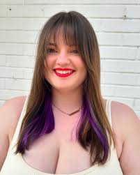 A hidden purple color block, caramel highlights, and a super cute layered  cut for Molly! Loving this look