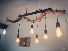 Diy Suspension Bois Metal Ampoules Filaments Style Campagne Industriel Bois Metal Luminaire Bois Decoration Salon Salle A Manger