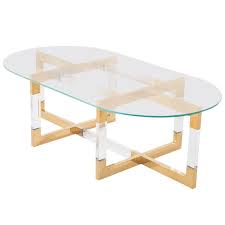 Sku th84117 size 50x29x17h river stone coffee table. Modern Oval Coffee Table In Brass Lucite And Glass With Geometric Crisscross Base For Sale At 1stdibs