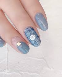 Dull blue Korean spring nail
