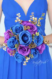 Wedding unique blue and purple flower bouquets. Horizon Blue Purple And Gold Cascading Teardrop Wedding Bouquet Diy Wedding Bouquet Blue Bridal Wedding Flowers Royal Blue Wedding Theme