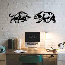 Metal Wall Art Bulls And Bears Interior Decoration Etsy In 2021 Metal Wall Art Street Wall Art Office Wall Design