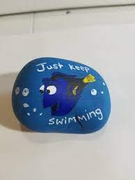 Just Keep Swimming Quote By Dory From Finding Nemo Painted Rock Painted Rocks Kids Dory Just Keep Swimming Painted Rocks