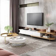 Source Luxury White Movable Tv Cabinet And Round Side Table Combination Nordic Minimalist Living In 2020 Living Room Wood Living Room Tv Cabinet Minimalist Living Room