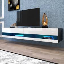 Wall mounted floating tv cabinet. V Home Tv Stand For 75 80inch Tv Universal Tv Stand Modern Tv Cabinet With 20 Color Led Wall Mounted Floating Stand High Gloss Tv Table Entertainment Center Media Console For Living Room Walmart Com