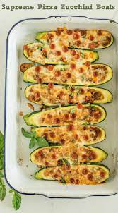 Supreme Pizza Stuffed Zucchini A Healthy Zucchini Boat Pizza Recipe Recipe Easy Zucchini Recipes Stuffed Peppers Recipes