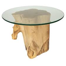 I also put a copper finish on the base. Teak Tree Trunk Side Table With Glass Top