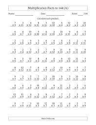 Simple addition worksheets include basic facts from 0 to 9 with the numbers arranged in both vertical and horizontal form. Multiplication Facts To 144 100 Questions No Zeros Or Ones A