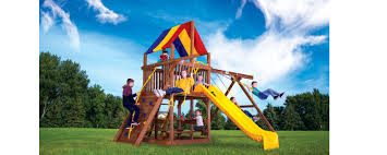 The rolling wheel for balance, a teeter totter and balance beams will keep kids busy for hours. Swing Sets Playsets Rainbow Play Systems