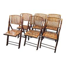 1970s Boho Chic Burnt Bamboo With Cane Back Folding Chairs Set Of 6 Chair Folding Chair Side Chairs