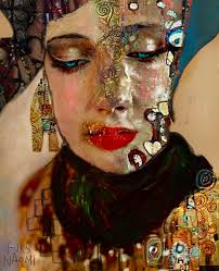 Artist's Painting Inspired by Gustav Klimt and Japanese Art