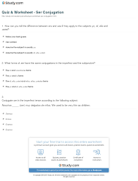 quiz worksheet ser conjugation study com