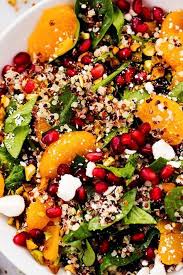 A Mouthwatering Winter Salad With Quinoa Spinach Mandarine Oranges And Crunchy Pistachios Toppe Salad Recipes Lunch Orange Quinoa Salad Lemon Greek Yogurt