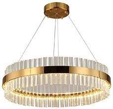 Made from aluminum and acrylic with an iron finish. Pendant Light Xindar Crystal Rod Round Hanging Lamp Kit Postmodern Gold 16 19 5 23 5 Wide Led Chandelier Lighting 19 5 In Amazon Com