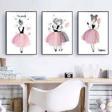 Cute decor for girls room. Cute Cartoon Girl Watercolor Pink Canvas Art Print Poster Kids Room Wall Decor Ebay
