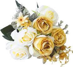 Womens jewelry golden and silver tone alloy protecting fingernail ring fake finger hollow 24pcs gold flower silver white and carved hollow false nails acrylic uv gel full french fake nail art. Amazon Com Sunlightam Artificial Flowers Budding Fake Flowers 9 Heads Silk Roses Bridal Home Garden Office Dining Table Wedding Decor White Gold Home Kitchen