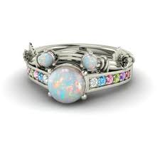 Disney Inspired Round Opal Bridal Set Engagement By Diamondere Disney Wedding Rings Disney Jewelry Diamond Wedding Bands