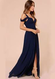 Dark Blue Plain Condole Belt Plunging Neckline Chiffon Dress Fashion Beautiful Dresses Gorgeous Dresses