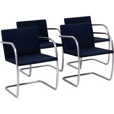 This dining chair features upholstery in sleek navy velvet for a modern look and has an armless design for a. Set Of 4 Dining Room Chairs In Navy Fabric Brno By Ludwig Mies Van Der Rohe For Knoll Design Market