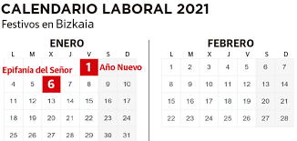 De ellos 8 son de celebración obligatoria común en toda españa y tres pueden ser desplazados por las comunidades autónomas. Calendario Laboral De Bizkaia 2021 El Correo