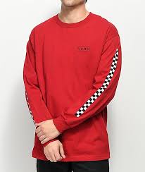 Black And Red T Shirt Vans Checkmate Red Black Long Sleeve T Shirt Zumiez Aesthetic Shirts Maroon Outfit Mens Tshirts